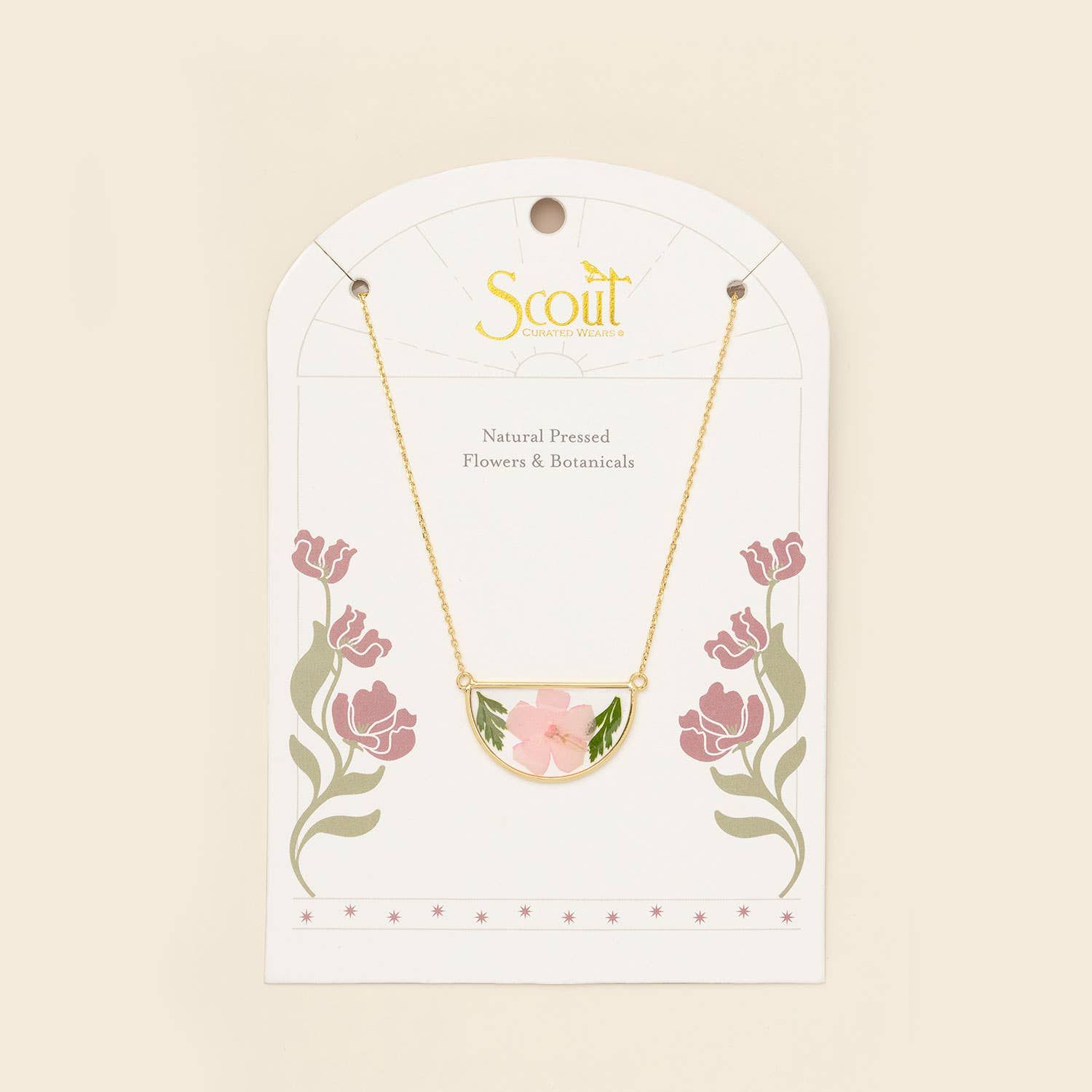 Pressed Flower Necklace Pink Cherry Blossom Gold