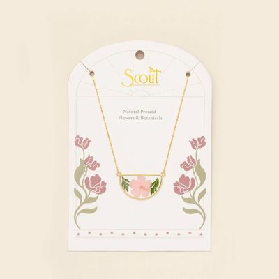 Pressed Flower Necklace Pink Cherry Blossom Gold