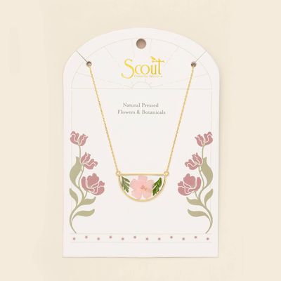 Pressed Flower Necklace Pink Cherry Blossom Gold