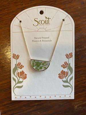 Pressed Flower Necklace Green Peppergrass Gold