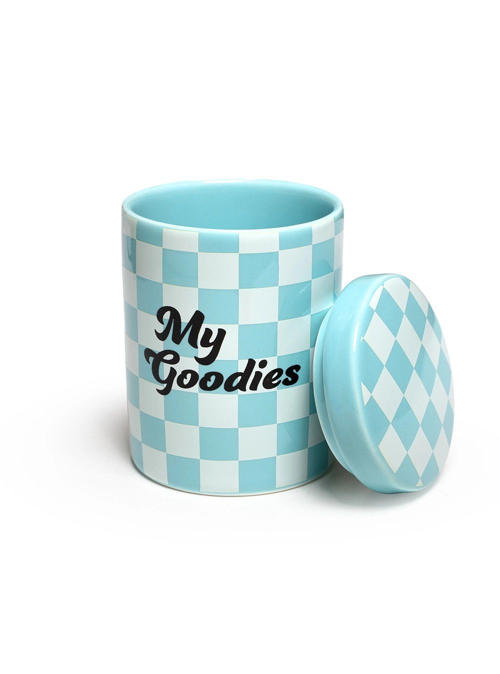 My Goodies Ceramic Stash Box w/ Lid Blue Checkered