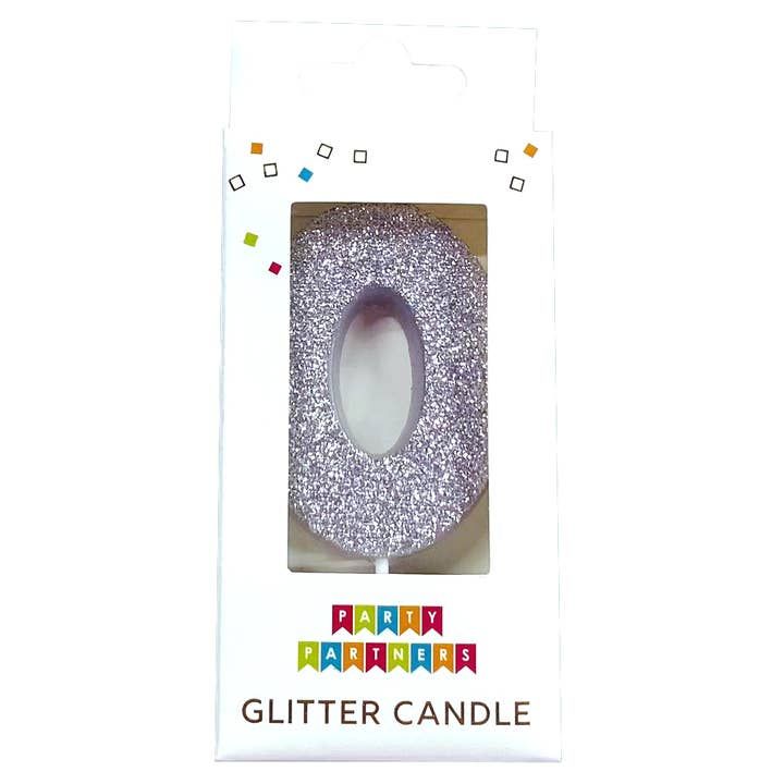 Glitter Number Candle Silver 0