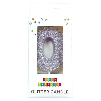 Glitter Number Candle Silver 0