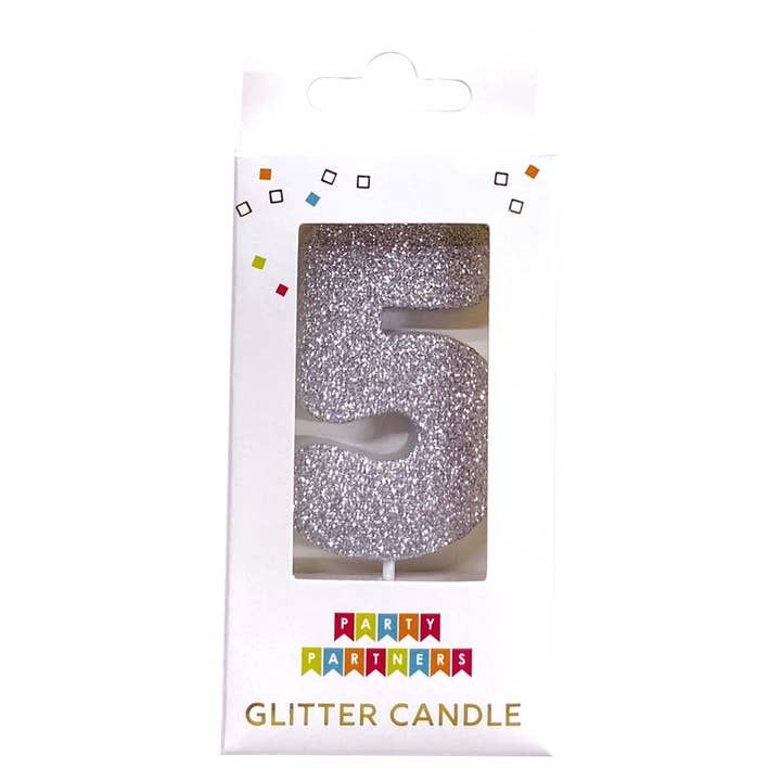Glitter Number Candle Silver 5