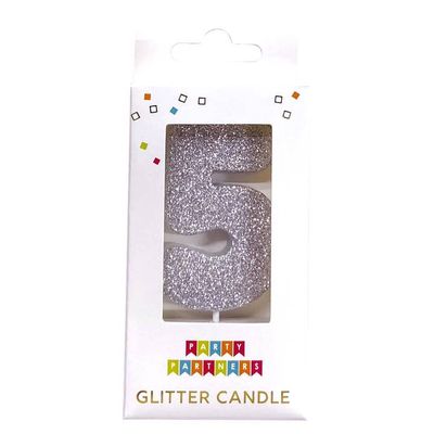 Glitter Number Candle Silver 5