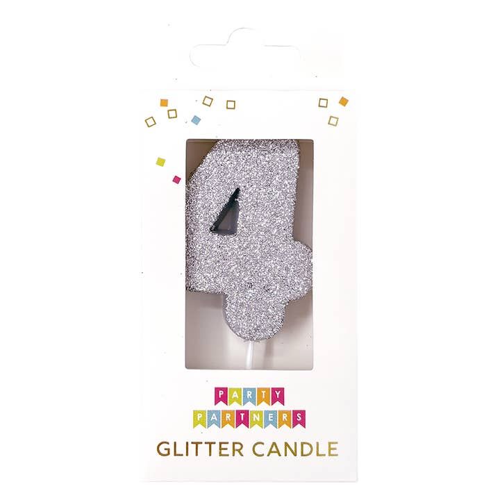 Glitter Number Candle Silver 4