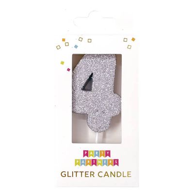 Glitter Number Candle Silver 4