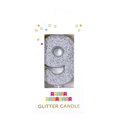 Glitter Number Candle Silver 9