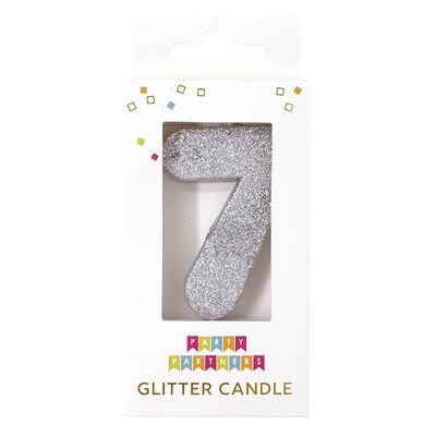Glitter Number Candle Silver 7