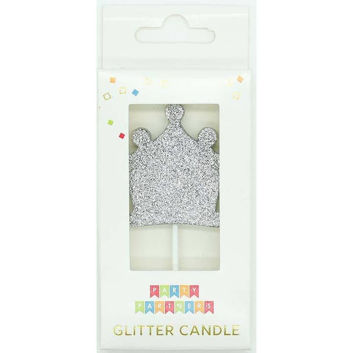 Glitter Number Candle Silver Crown