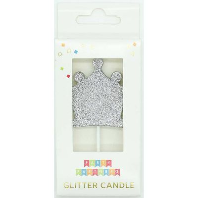 Glitter Number Candle Silver Crown