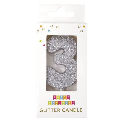 Glitter Number Candle Silver 3