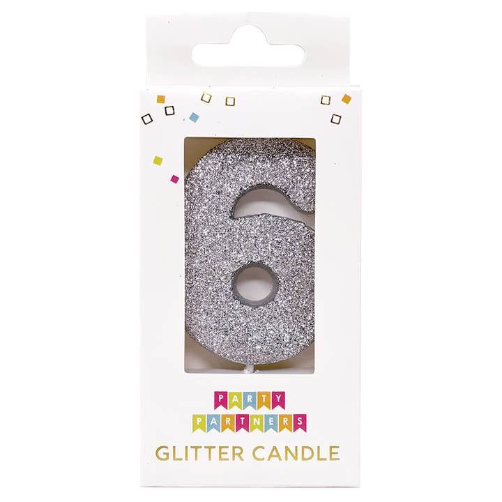 Glitter Number Candle Silver 6