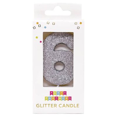 Glitter Number Candle Silver 6