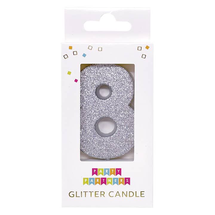 Glitter Number Candle Silver 8