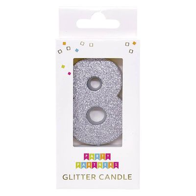 Glitter Number Candle Silver 8