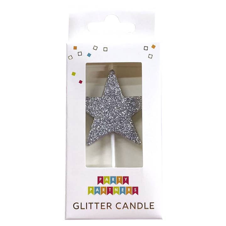 Glitter Number Candle Silver Star
