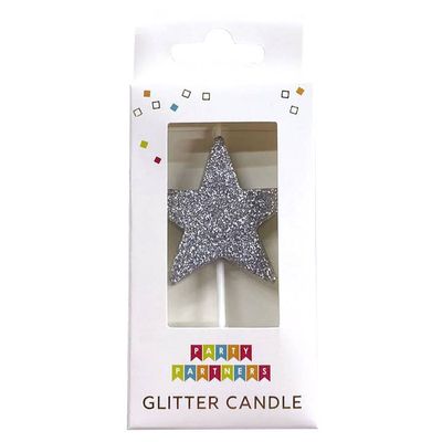 Glitter Number Candle Silver Star