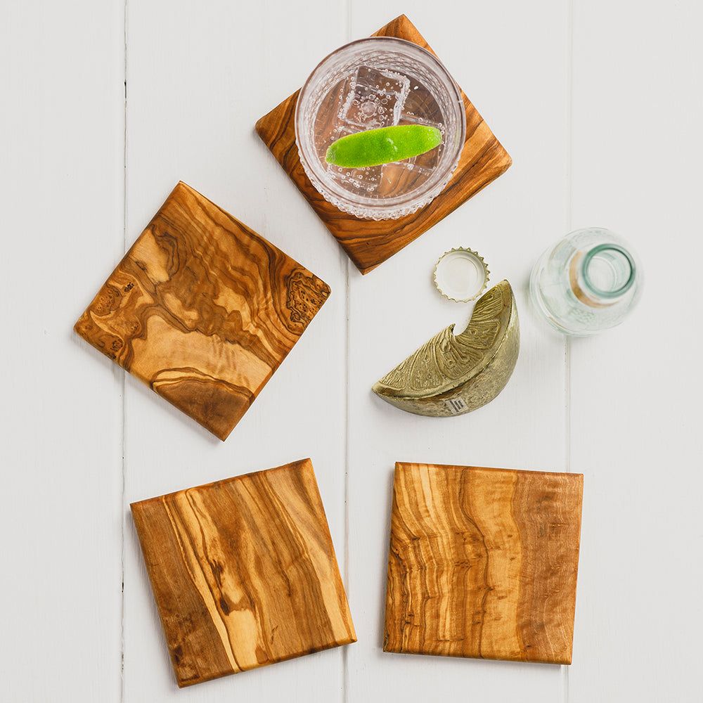 Olive Wood Square Coasters Brooklyn Bridge