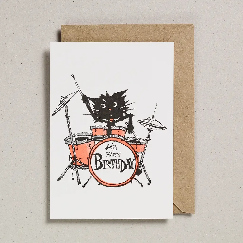 Drumming Cat | Funny Cat Happy Birthday Card