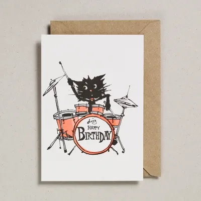 Drumming Cat | Funny Cat Happy Birthday Card