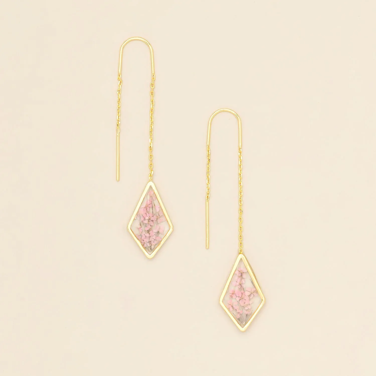 Pressed Flower Threader Pink Lace Flower Gold
