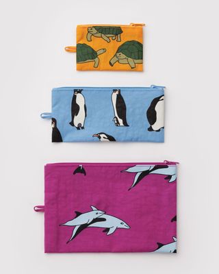 Baggu Flat Pouch Set Vacation Animals