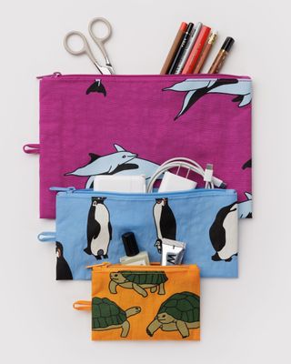 Baggu Flat Pouch Set Vacation Animals