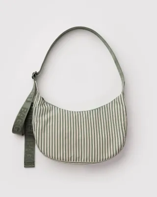Baggu Medium Nylon Crescent Bag Sage Stripe