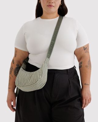 Baggu Small Nylon Crescent Bag Sage Stripe