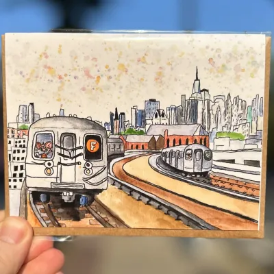 Nyc Subway-Brooklyn Bound F Train-Handmade Greeting Card