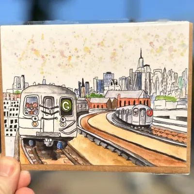 Nyc Subway-Brooklyn Bound G Train-Greeting Card/Handmade