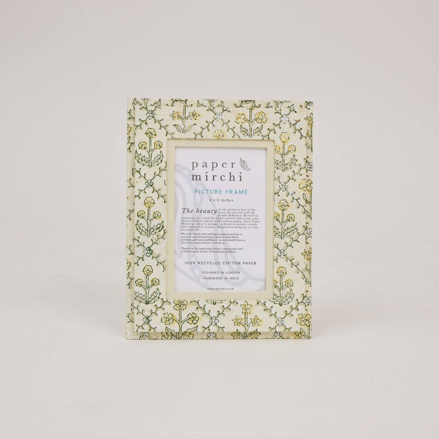 Block Printed Picture Frame (4x6) - Floral Lattice Buttercream