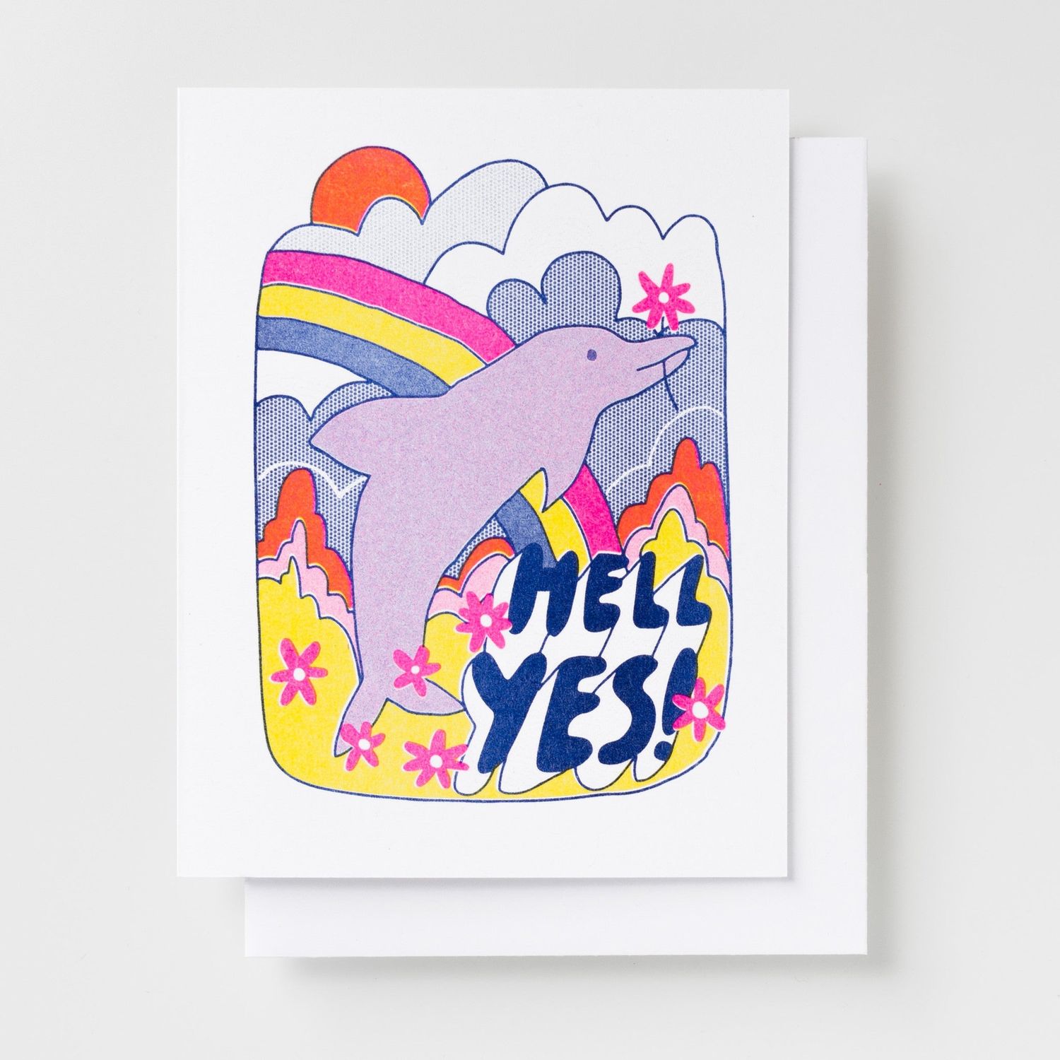 Hell Yes Dolphin Risograph Encouragement Greeting Card