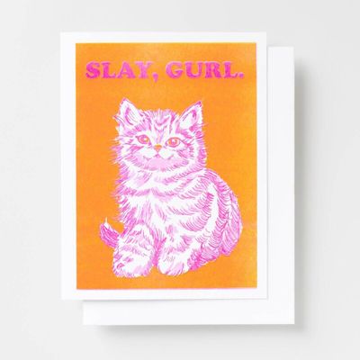 Slay Gurl Risograph Card - Cat Greeting Card