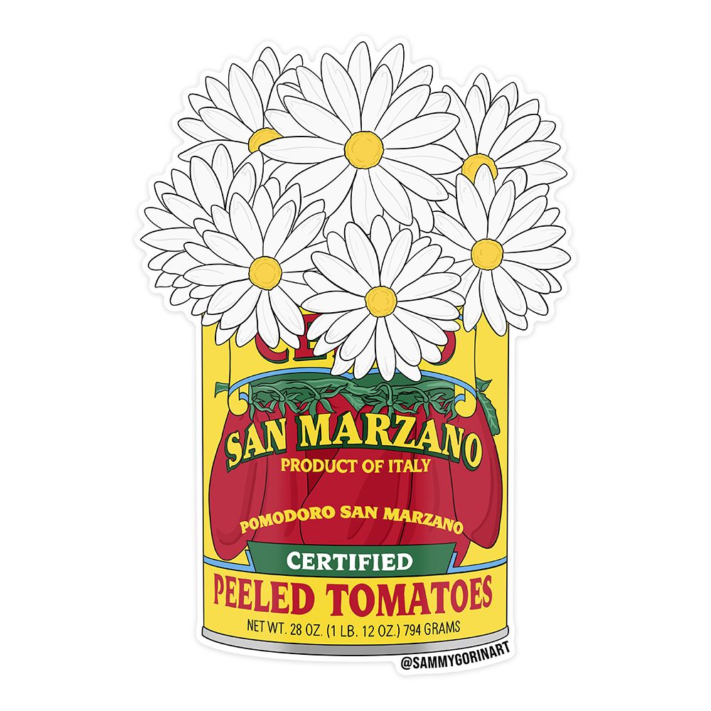 San Marzano Tomato Can with Daises Sticker