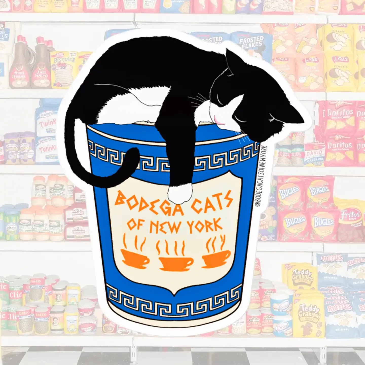 Classic Cup Sleeping Cat Sticker - 4.5 in