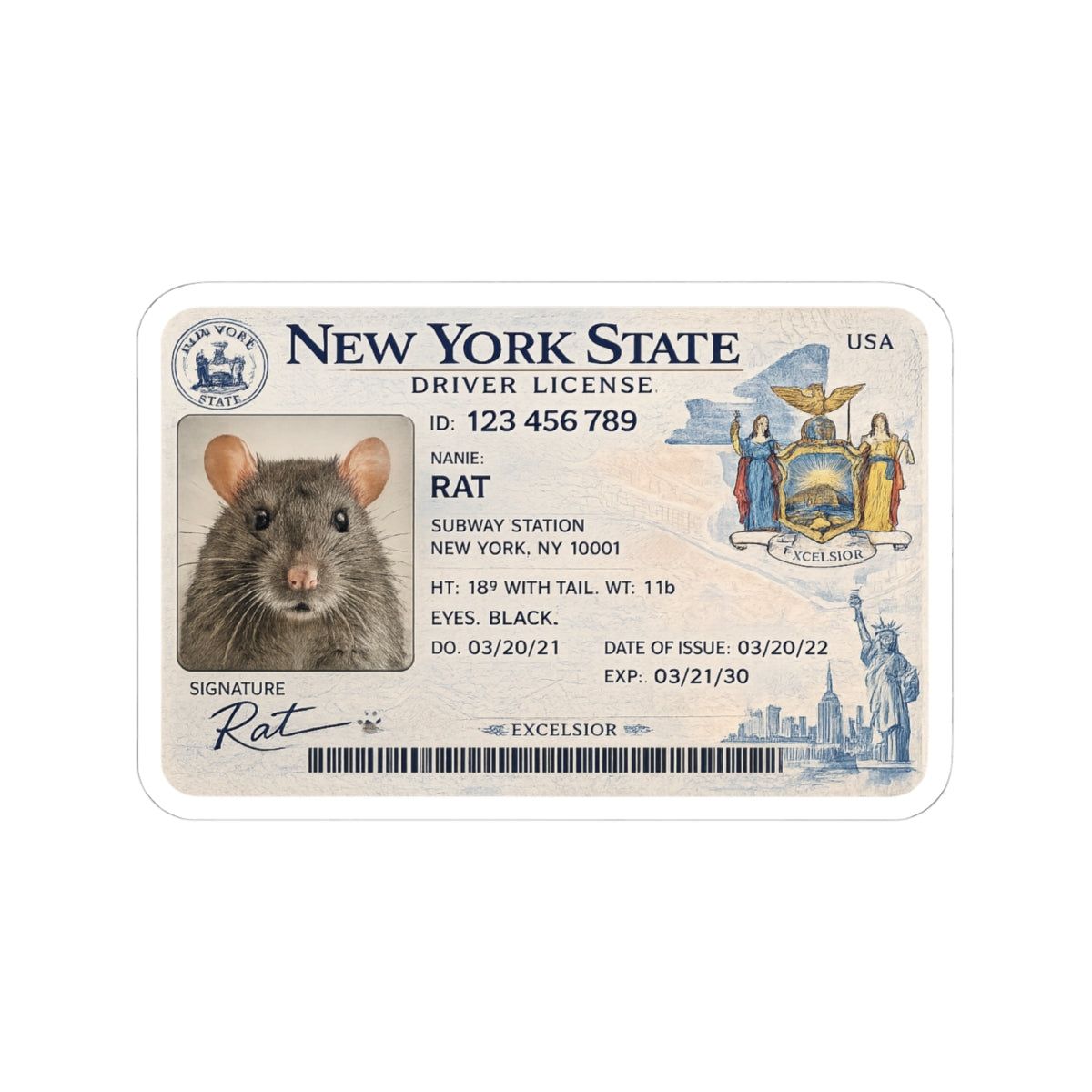 Rat New York License Vinyl Sticker