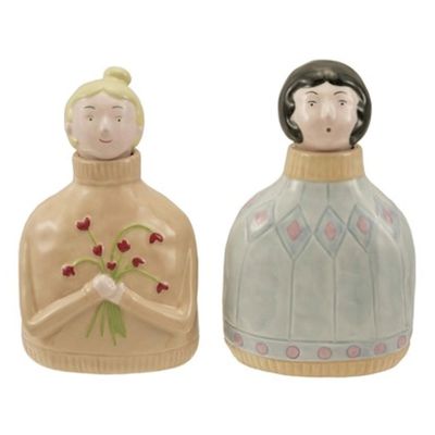 Stoneware Person Shaped Bottle &amp; Stopper 4-1/4"Lx7-1/4"H