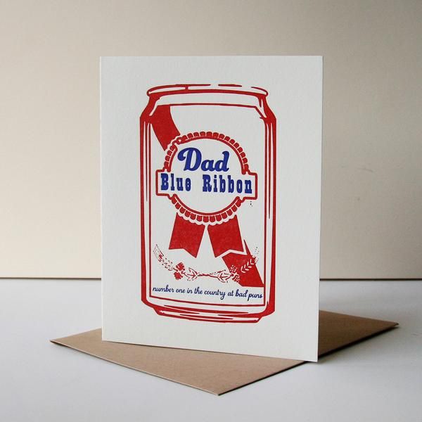 Blue Ribbon Dad - Letterpress Father's Day Greeting Card