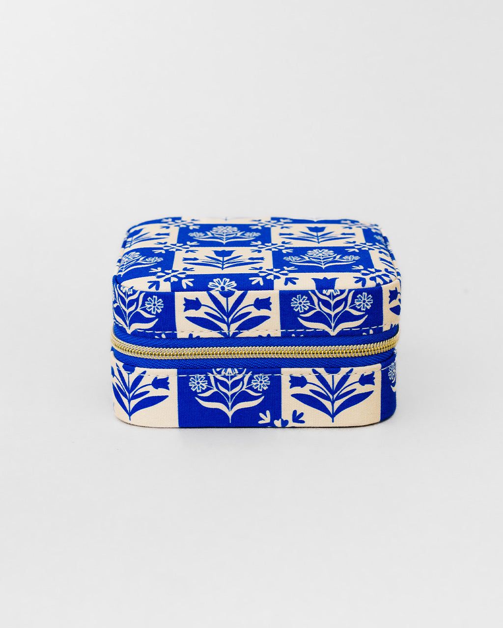Travel Jewelry Organizer Blue Plaid Floral