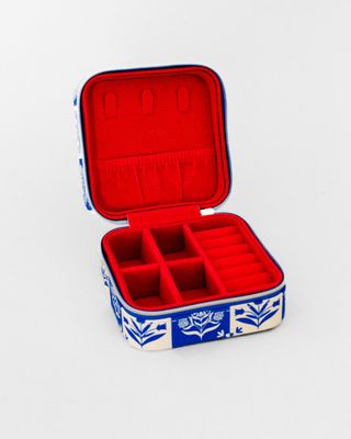 Travel Jewelry Organizer Blue Plaid Floral