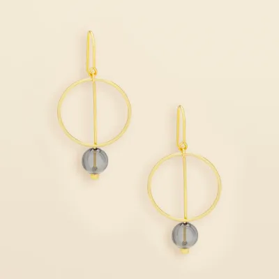 Refined Glass Drop Earrings Smoke Gold