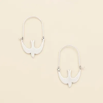 Refined Icon Earring Swallow Hoop Silver