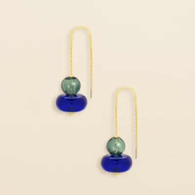 Refined Glass Stacked Threader Teal Blue Gold