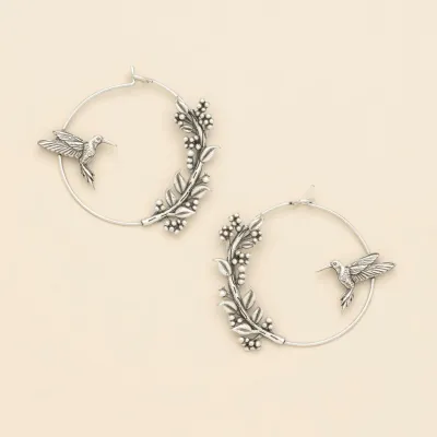 Silver Refined Icon Earring Hummingbird Hoop