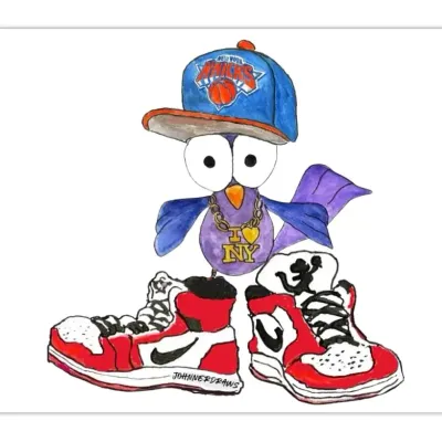 Ny Knicks Pigeon Large Magnet-Hand Illustrated