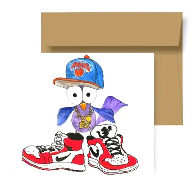 NY Knicks Pigeon Rocking Air Jordans Card