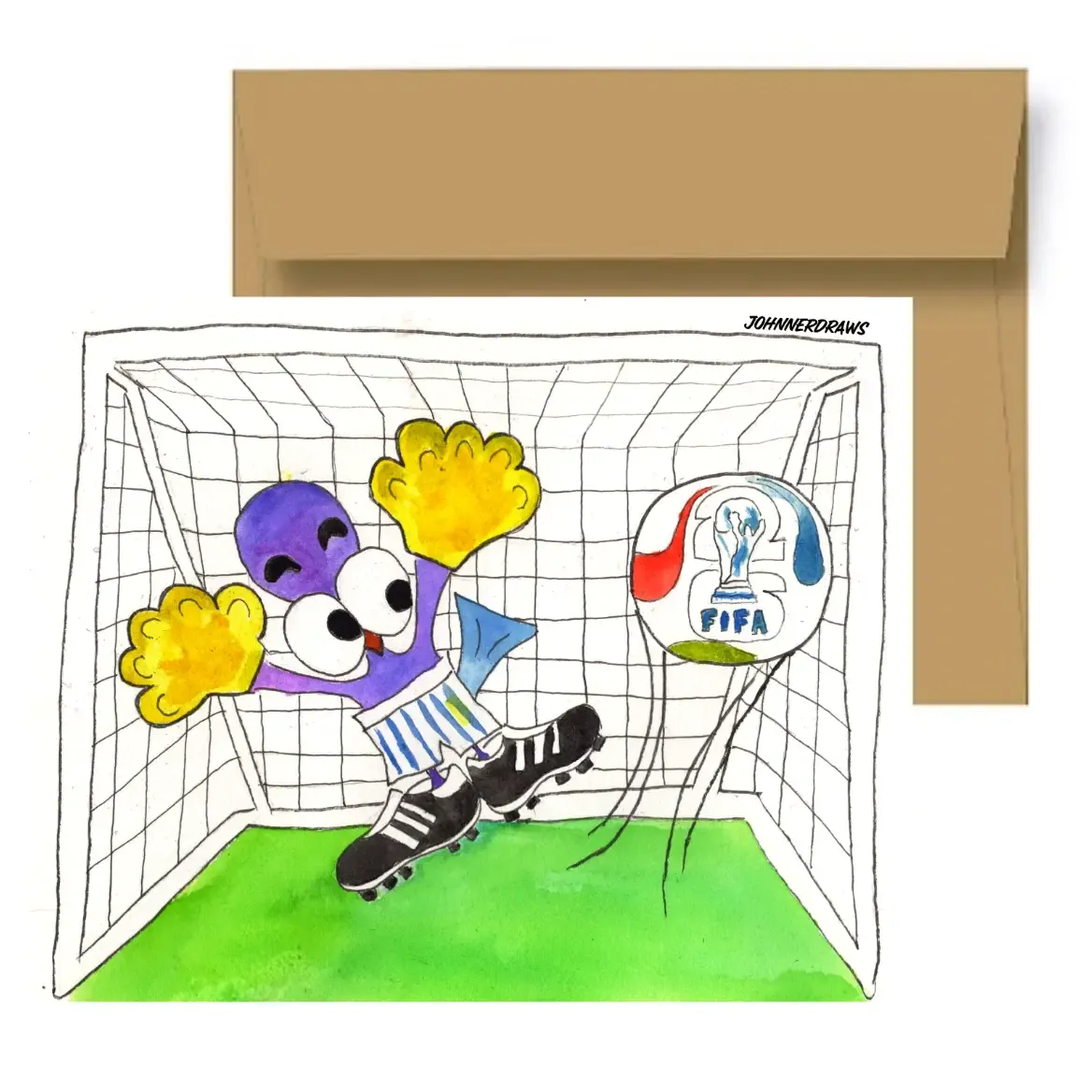 World Cup Pigeon Goalie"-Handmade Greeting Card