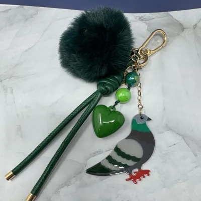 Pigeon Pom Pom Bag Charm Keychain